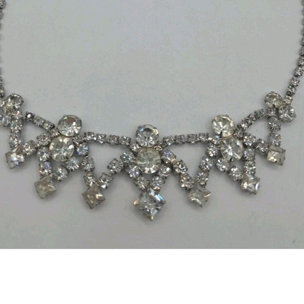 Vintage Crystal Rhinestone Choker Necklace 15.5" Adj Retro Bridal Wedding Prom